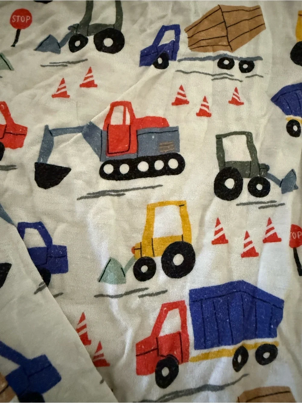 Little Sleepies Construction Trucks Pajama Set in Blue, Red, Yellow, Brown